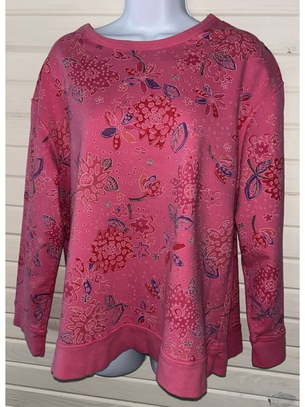 Fresh Produce Sz ?? (See Meas) Sweatshirt Pink Floral L/S Pullover Cotton *READ